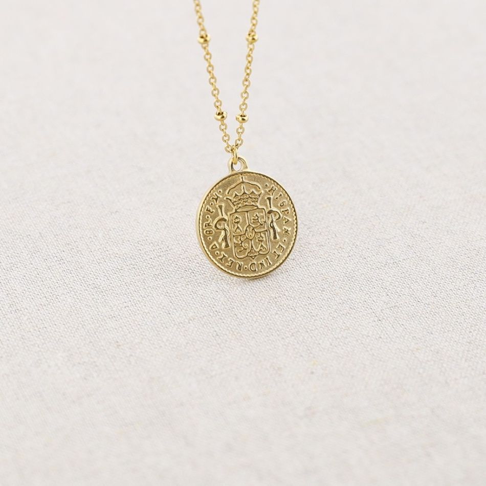 COLLAR ACERO COLGANTE MONEDA 60CM