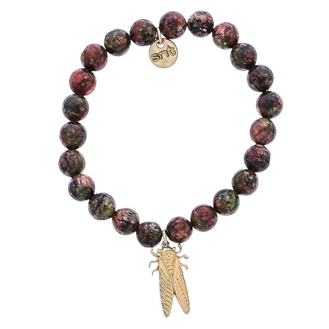 ELASTIC NATURAL STONES METAL INSECT BRACELET