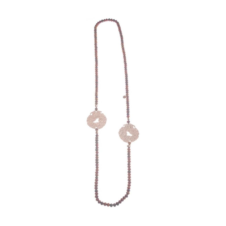LONG CRYSTAL NECKLACE WITH CRUSHED MEDALS