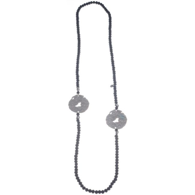 LONG CRYSTAL NECKLACE WITH CRUSHED MEDALS