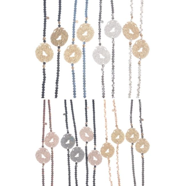 LONG CRYSTAL NECKLACE WITH CRUSHED MEDALS