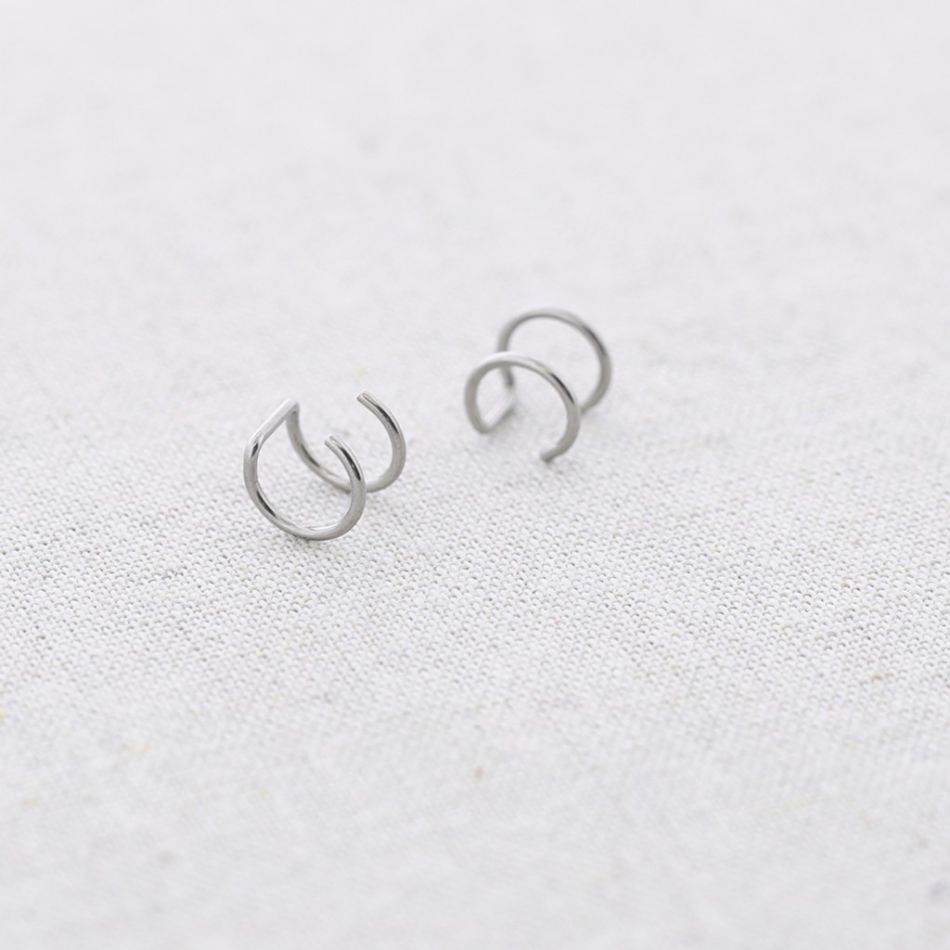 STEEL EARCUFF DOUBLE HOOP EARRINGS
