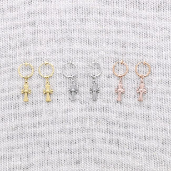 PENDIENTES ACERO EARCUFF ARO COLGANTE CRUZ