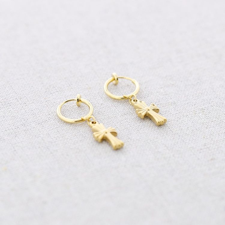 STEEL EARCUFF EARRINGS CROSS PENDANT 2