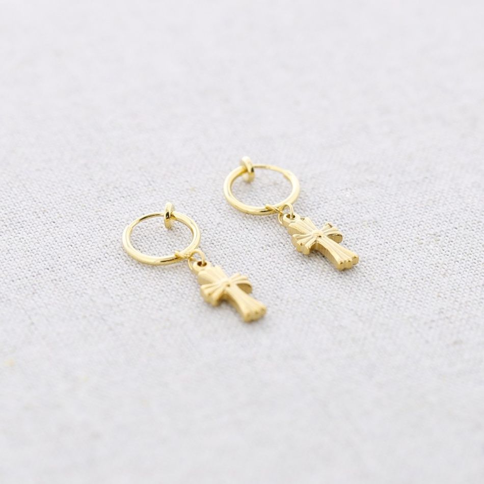 PENDIENTES ACERO EARCUFF ARO COLGANTE CRUZ
