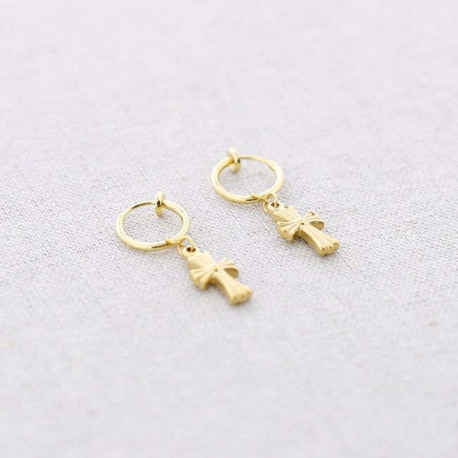 PENDIENTES ACERO EARCUFF ARO COLGANTE CRUZ