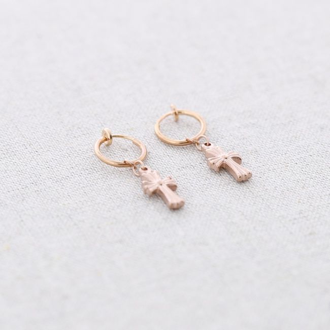 STEEL EARCUFF EARRINGS CROSS PENDANT