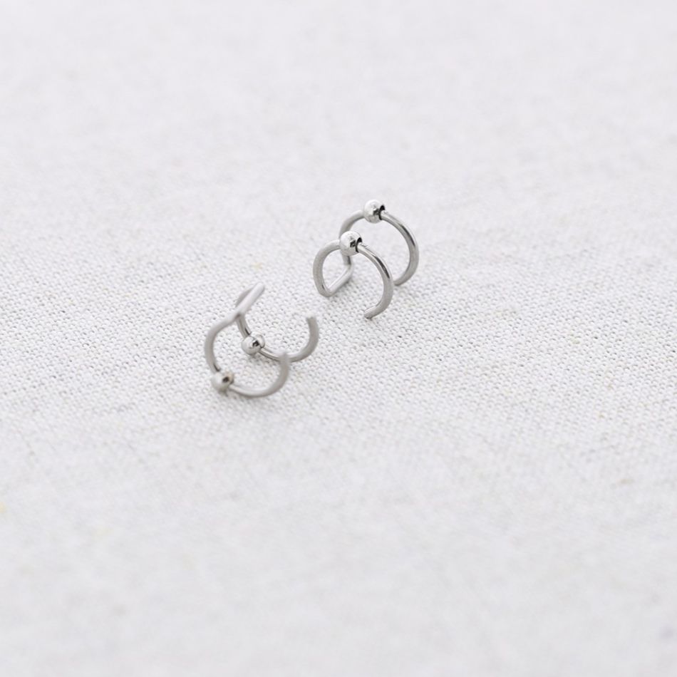 STEEL EARCUFF DOUBLE HOOP EARRINGS