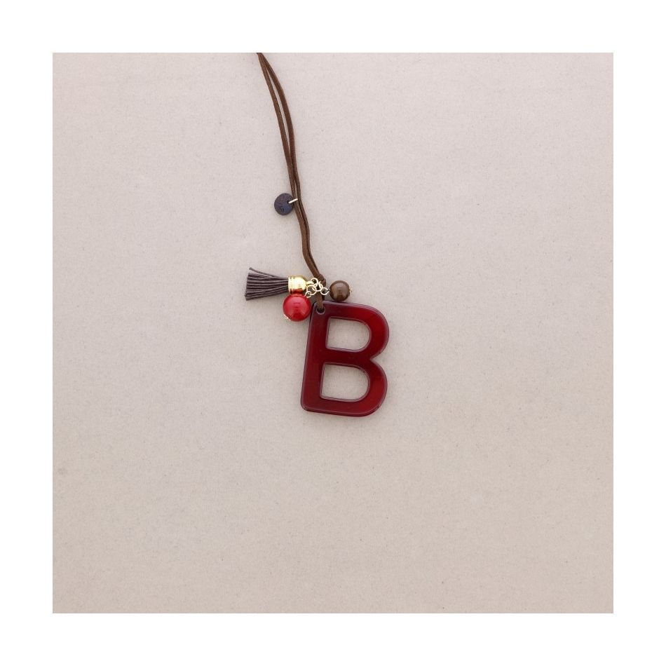 LONG NECKLACE PENDANT INITIAL LETTER B RESIN