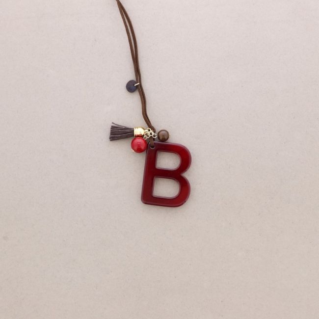 LONG NECKLACE PENDANT INITIAL LETTER B RESIN