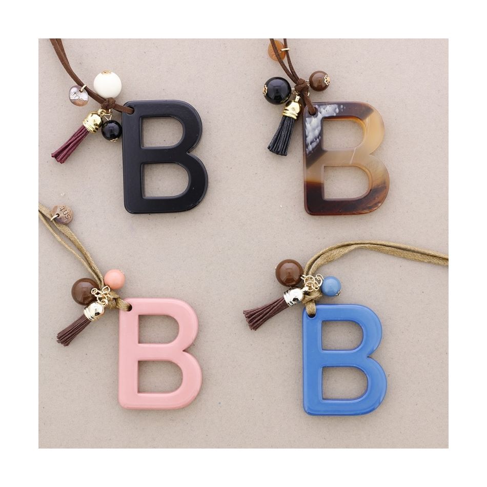 LONG NECKLACE PENDANT INITIAL LETTER B RESIN