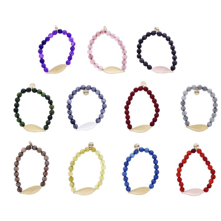 PULSERA ELÁSTICA PIEDRAS NATURALES HOJA METAL 2