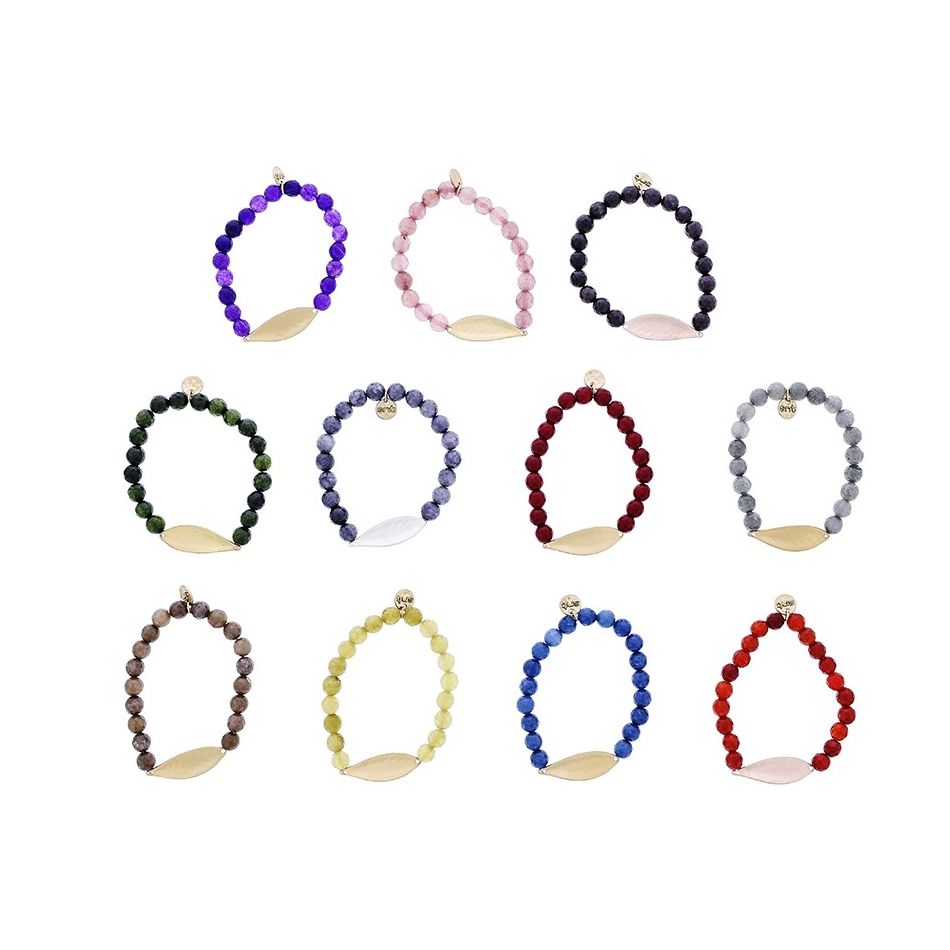 PULSERA ELÁSTICA PIEDRAS NATURALES HOJA METAL
