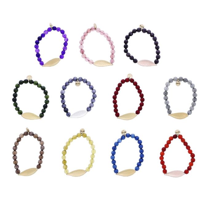 PULSERA ELÁSTICA PIEDRAS NATURALES HOJA METAL