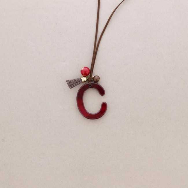 LONG NECKLACE PENDANT INITIAL LETTER C RESIN