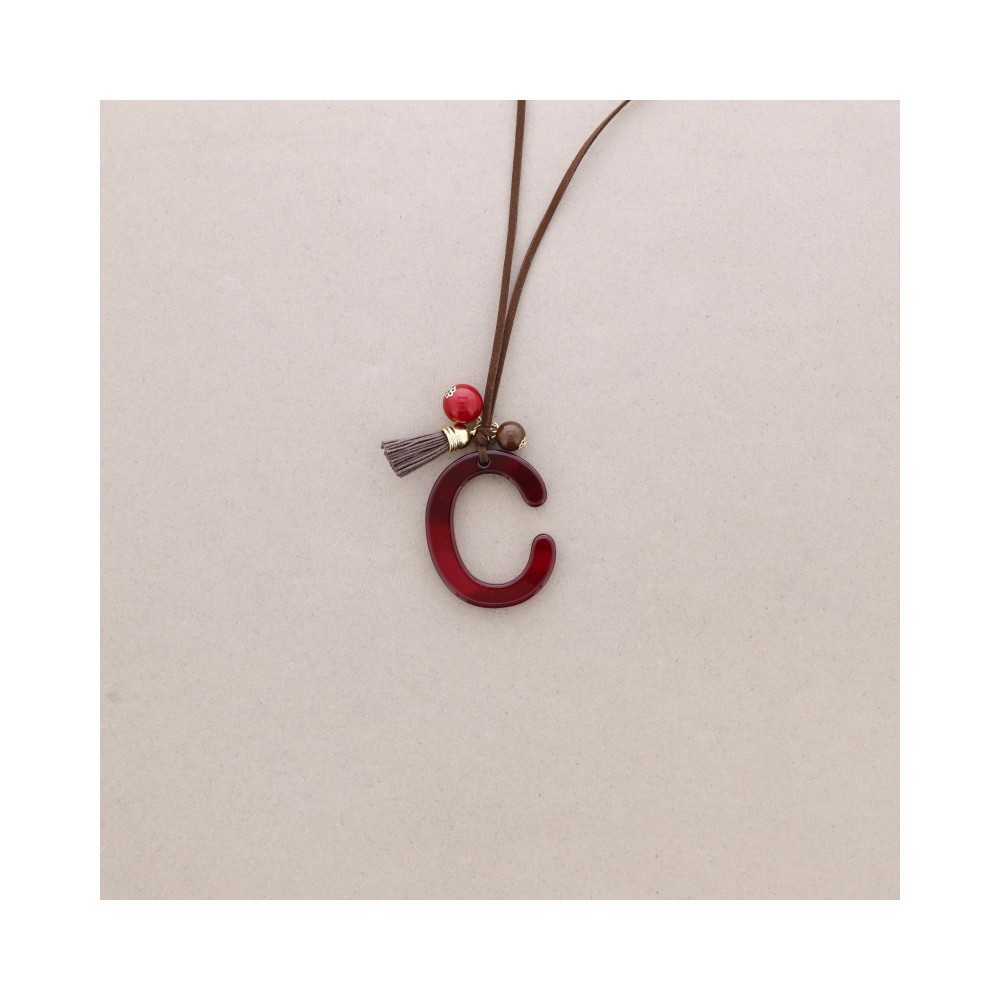 LONG NECKLACE PENDANT INITIAL LETTER C RESIN