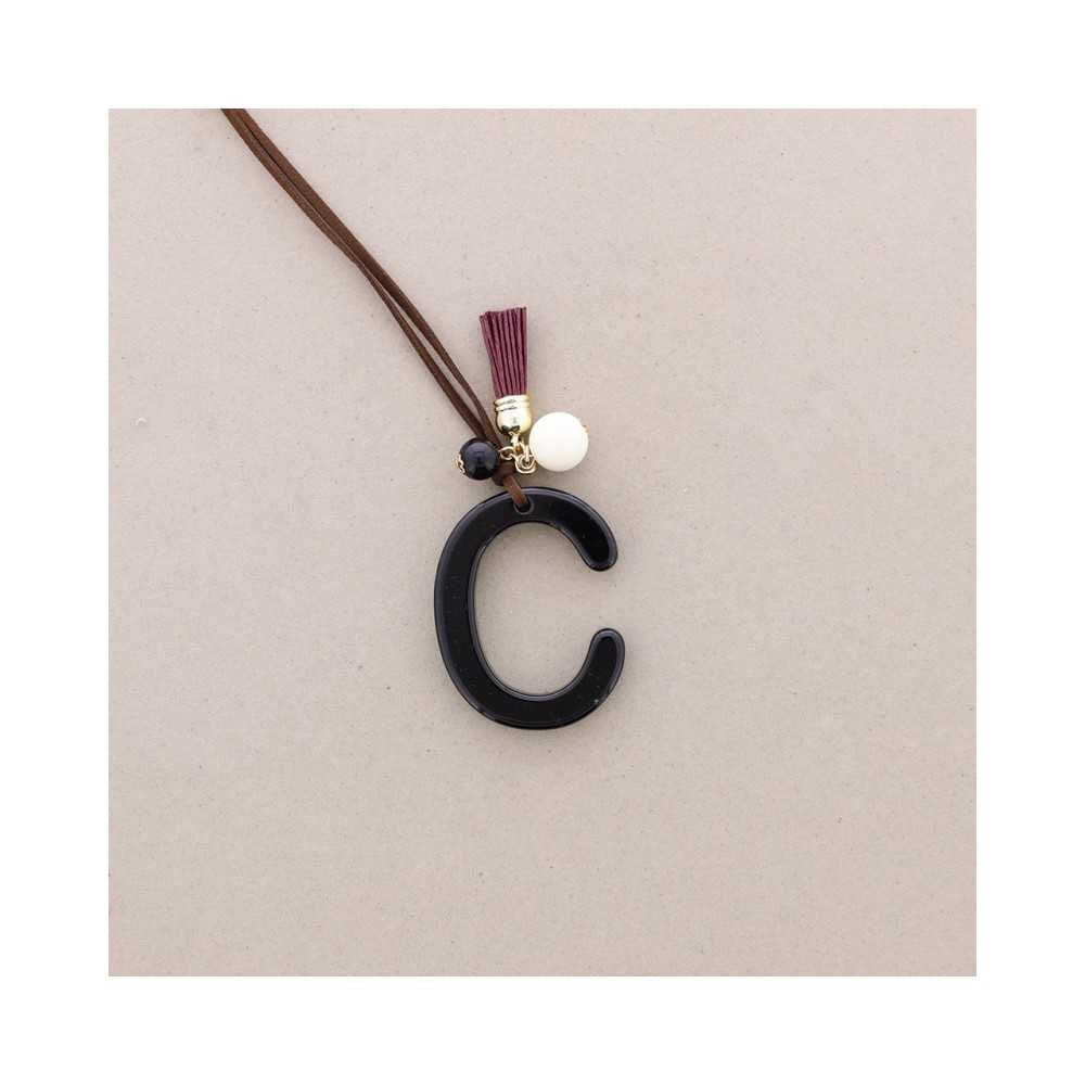 LONG NECKLACE PENDANT INITIAL LETTER C RESIN