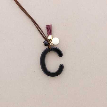 LONG NECKLACE PENDANT INITIAL LETTER C RESIN