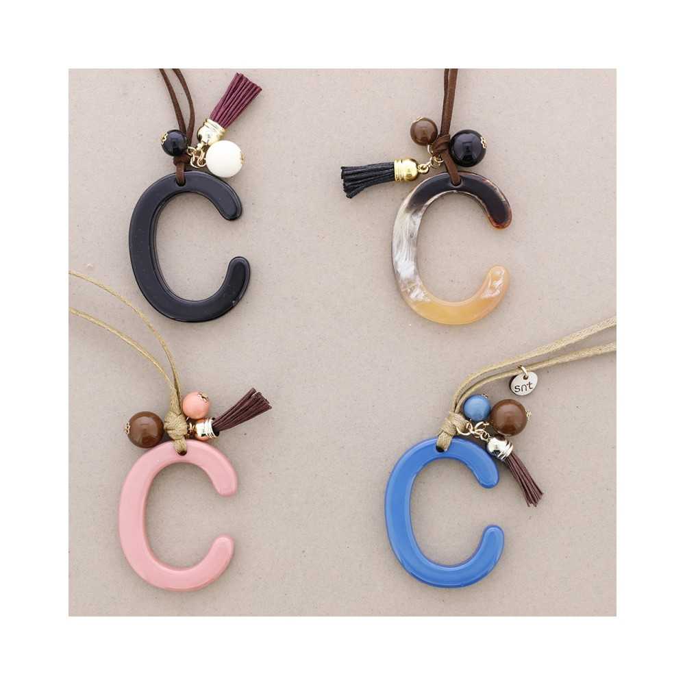 LONG NECKLACE PENDANT INITIAL LETTER C RESIN