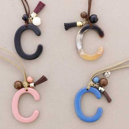 LONG NECKLACE PENDANT INITIAL LETTER C RESIN