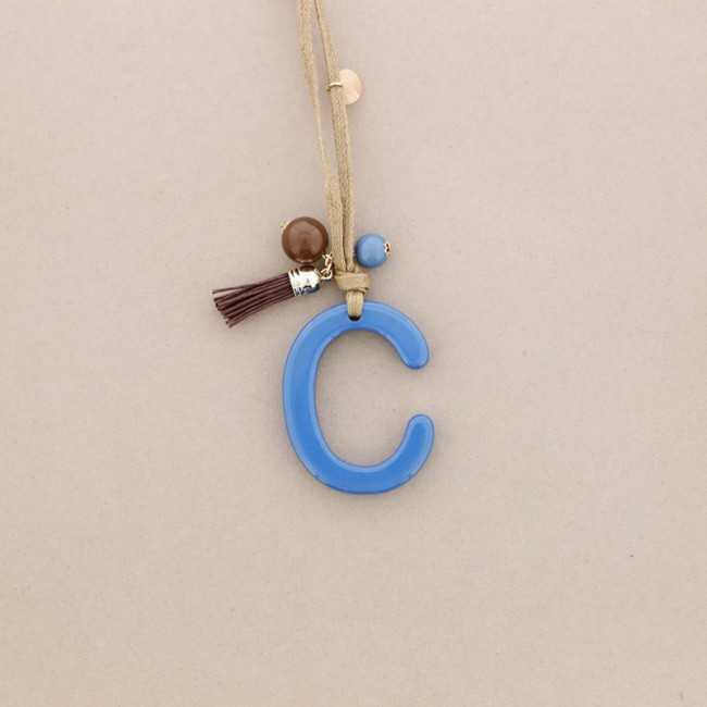 LONG NECKLACE PENDANT INITIAL LETTER C RESIN