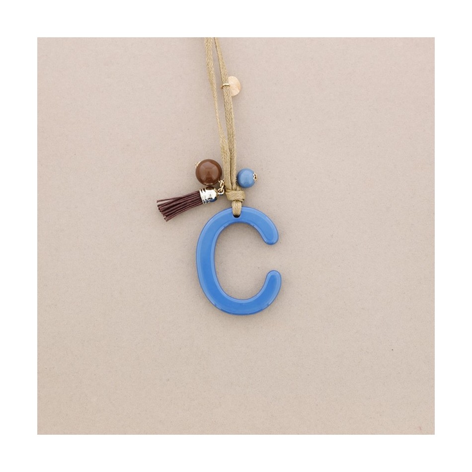 LONG NECKLACE PENDANT INITIAL LETTER C RESIN