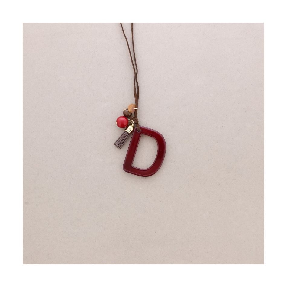 LONG NECKLACE PENDANT INITIAL LETTER D RESIN