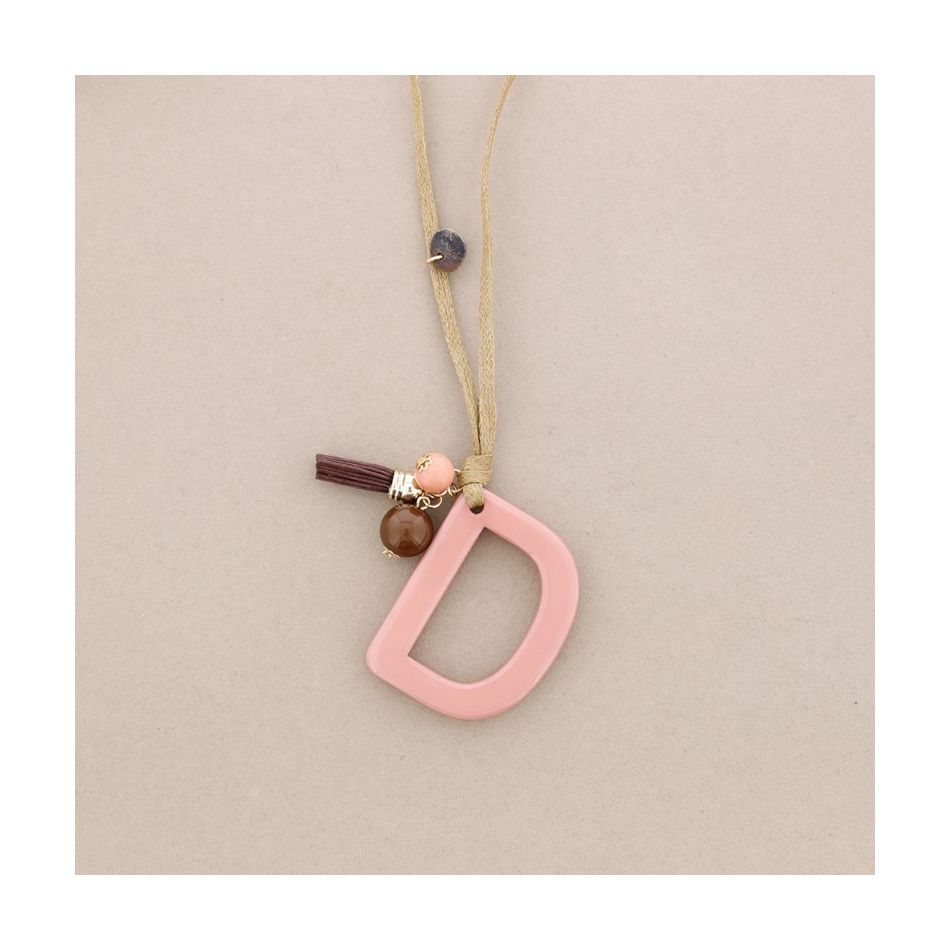 LONG NECKLACE PENDANT INITIAL LETTER D RESIN