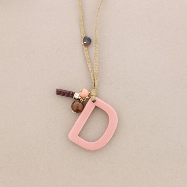 LONG NECKLACE PENDANT INITIAL LETTER D RESIN