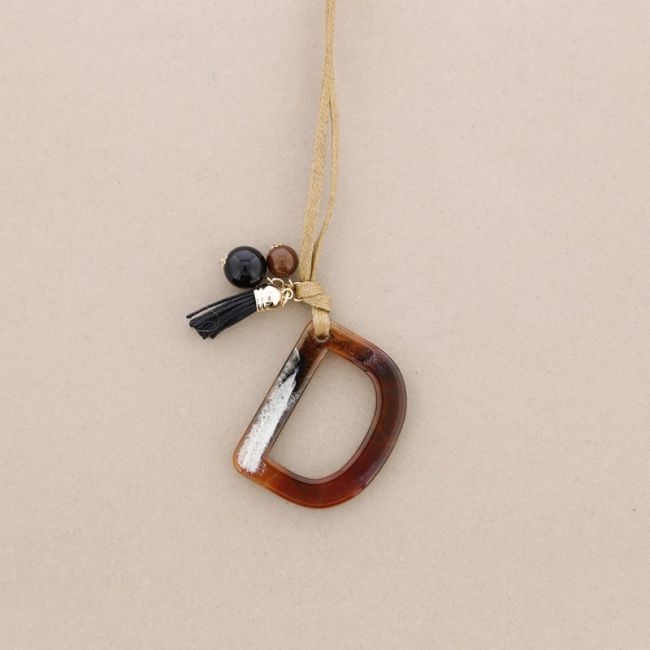 LONG NECKLACE PENDANT INITIAL LETTER D RESIN