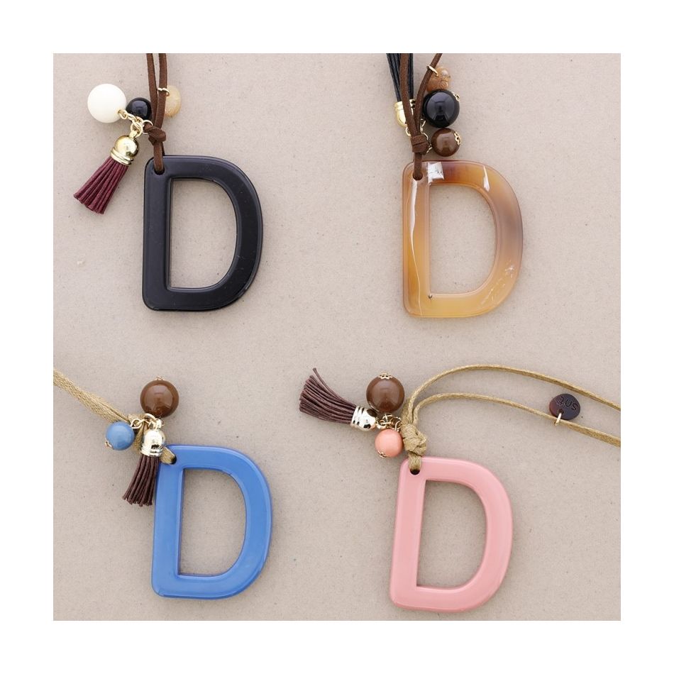 LONG NECKLACE PENDANT INITIAL LETTER D RESIN