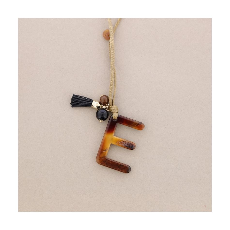 LONG NECKLACE PENDANT INITIAL LETTER E RESIN