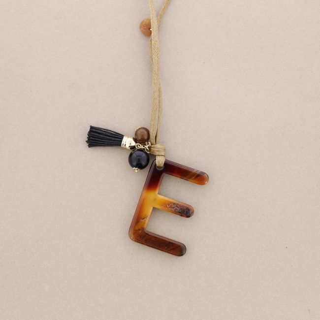 LONG NECKLACE PENDANT INITIAL LETTER E RESIN