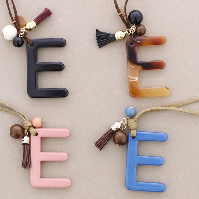 LONG NECKLACE PENDANT INITIAL LETTER E RESIN