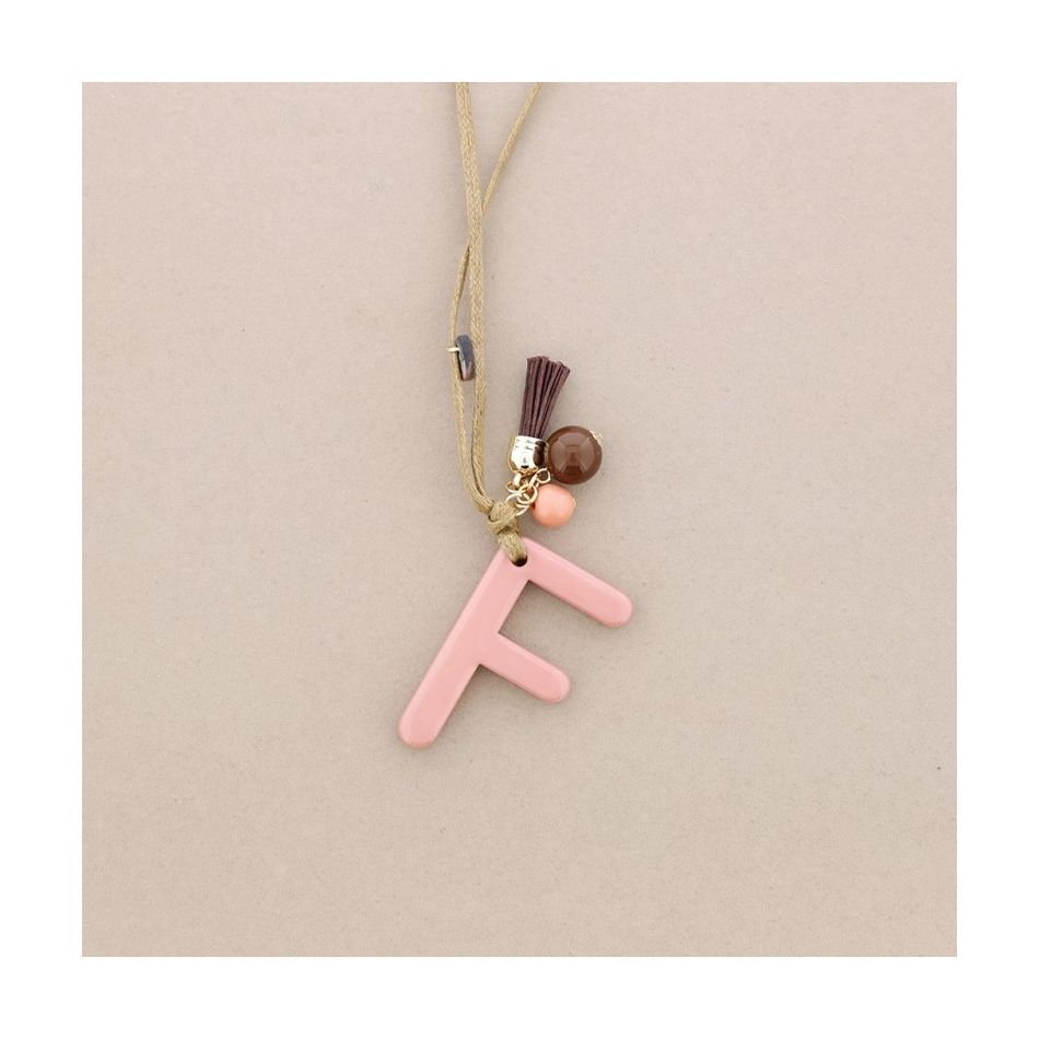 LONG NECKLACE PENDANT INITIAL LETTER F RESIN