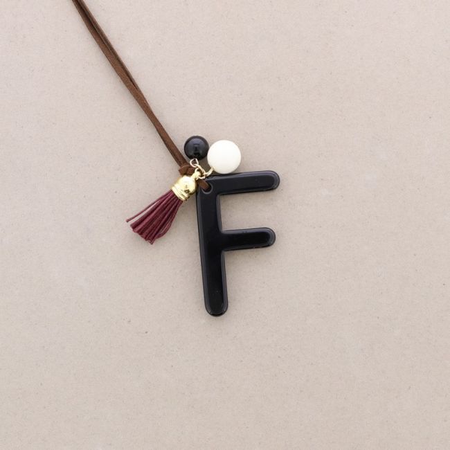 LONG NECKLACE PENDANT INITIAL LETTER F RESIN
