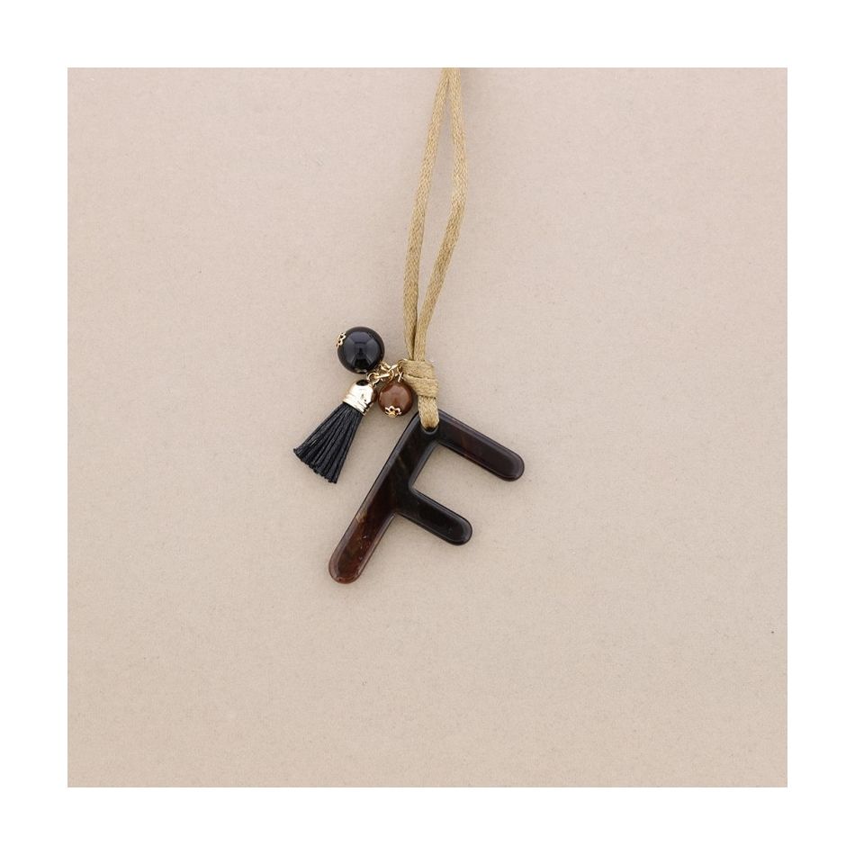 LONG NECKLACE PENDANT INITIAL LETTER F RESIN
