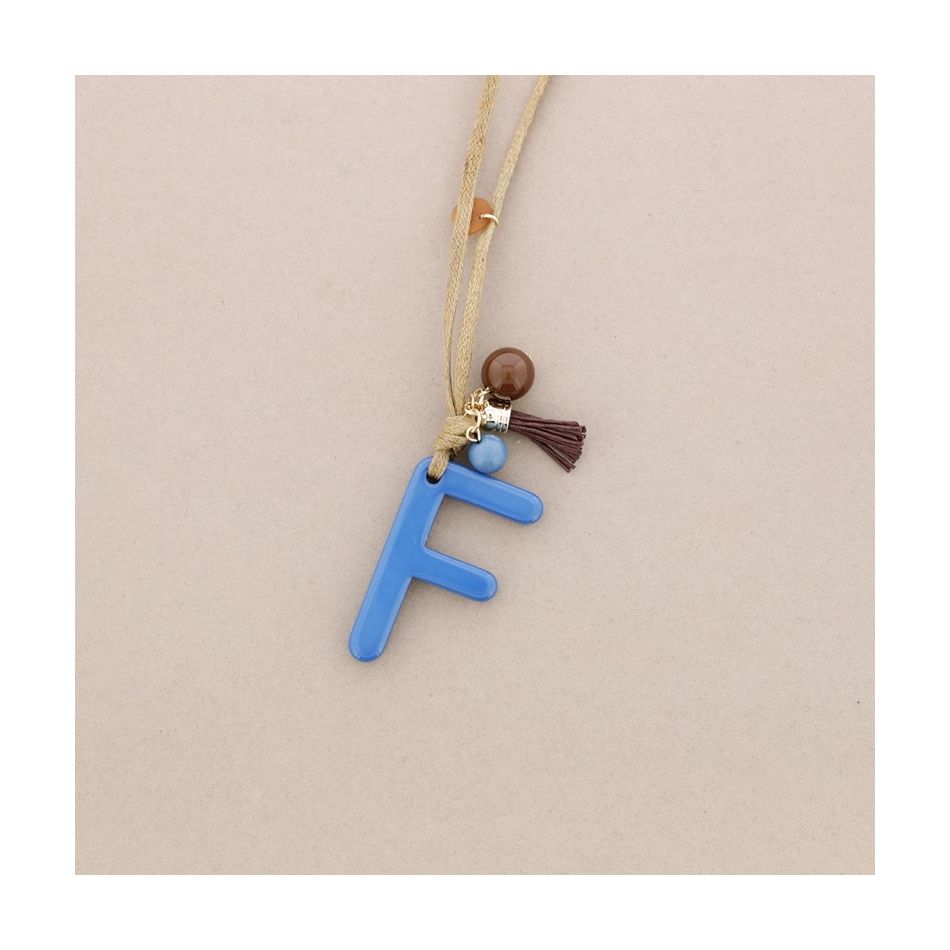 LONG NECKLACE PENDANT INITIAL LETTER F RESIN