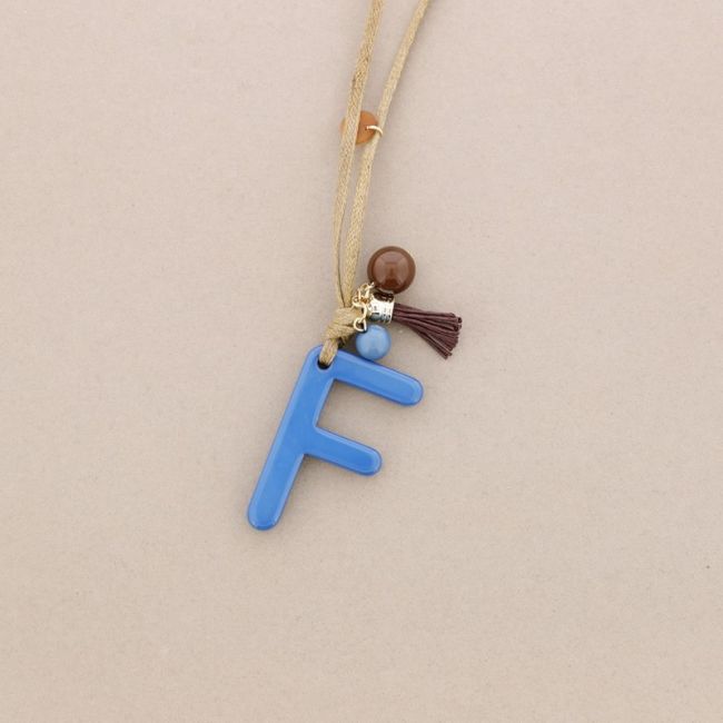 LONG NECKLACE PENDANT INITIAL LETTER F RESIN