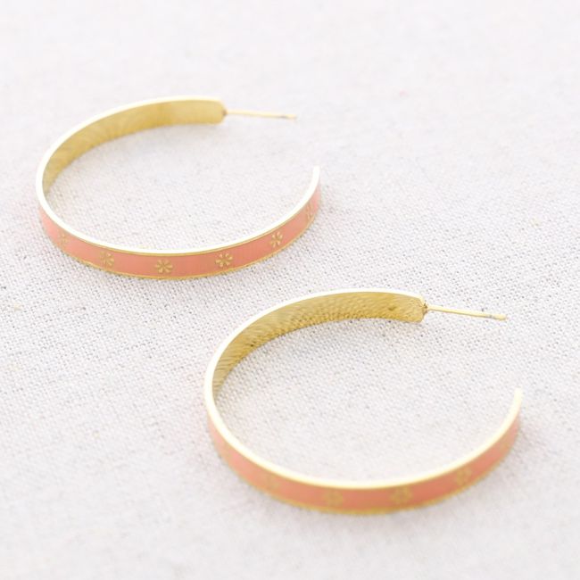 STEEL ENAMEL HOOP EARRINGS WITH LITTLE FLOWERS