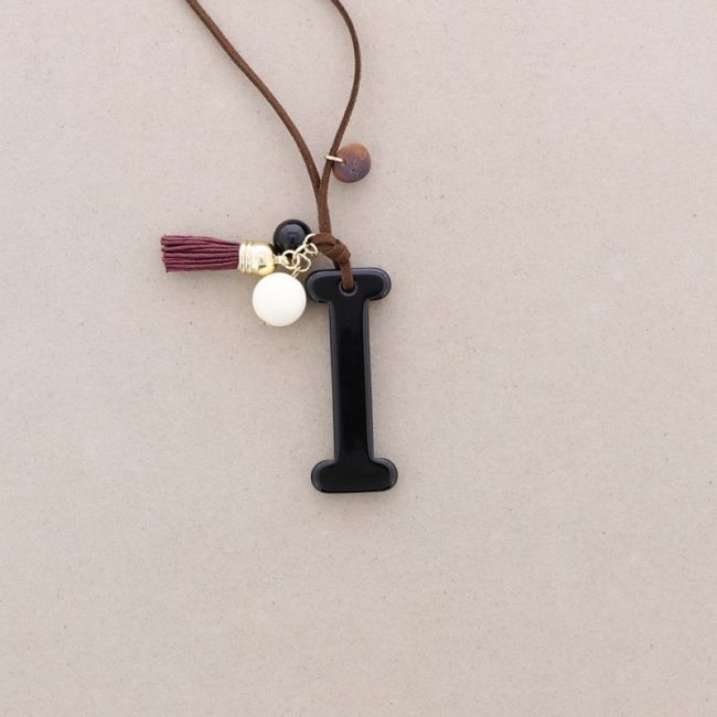 LONG NECKLACE PENDANT INITIAL LETTER I RESIN