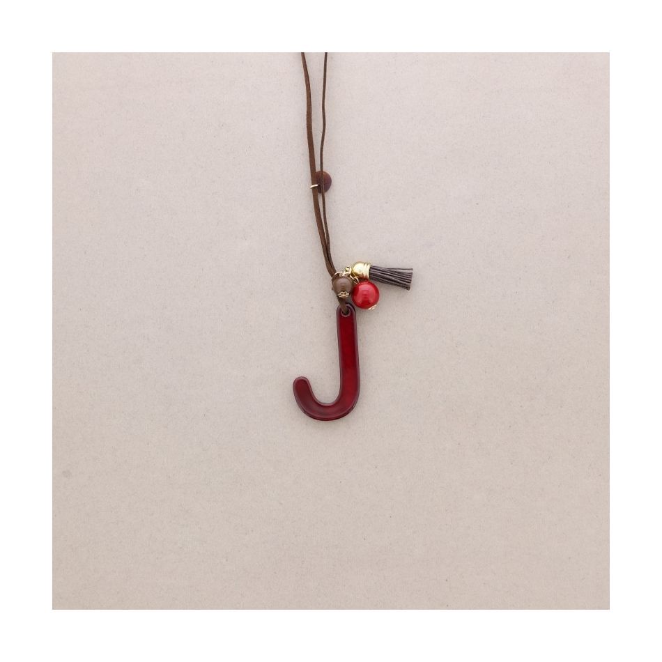 LONG NECKLACE PENDANT INITIAL LETTER J RESIN