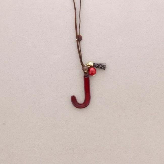 LONG NECKLACE PENDANT INITIAL LETTER J RESIN