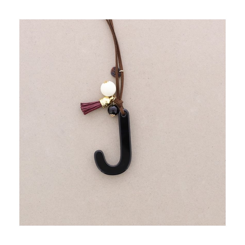 LONG NECKLACE PENDANT INITIAL LETTER J RESIN