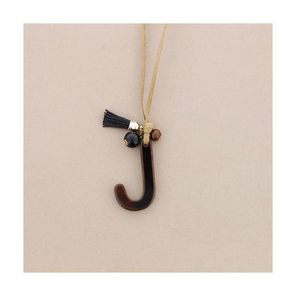 LONG NECKLACE PENDANT INITIAL LETTER J RESIN