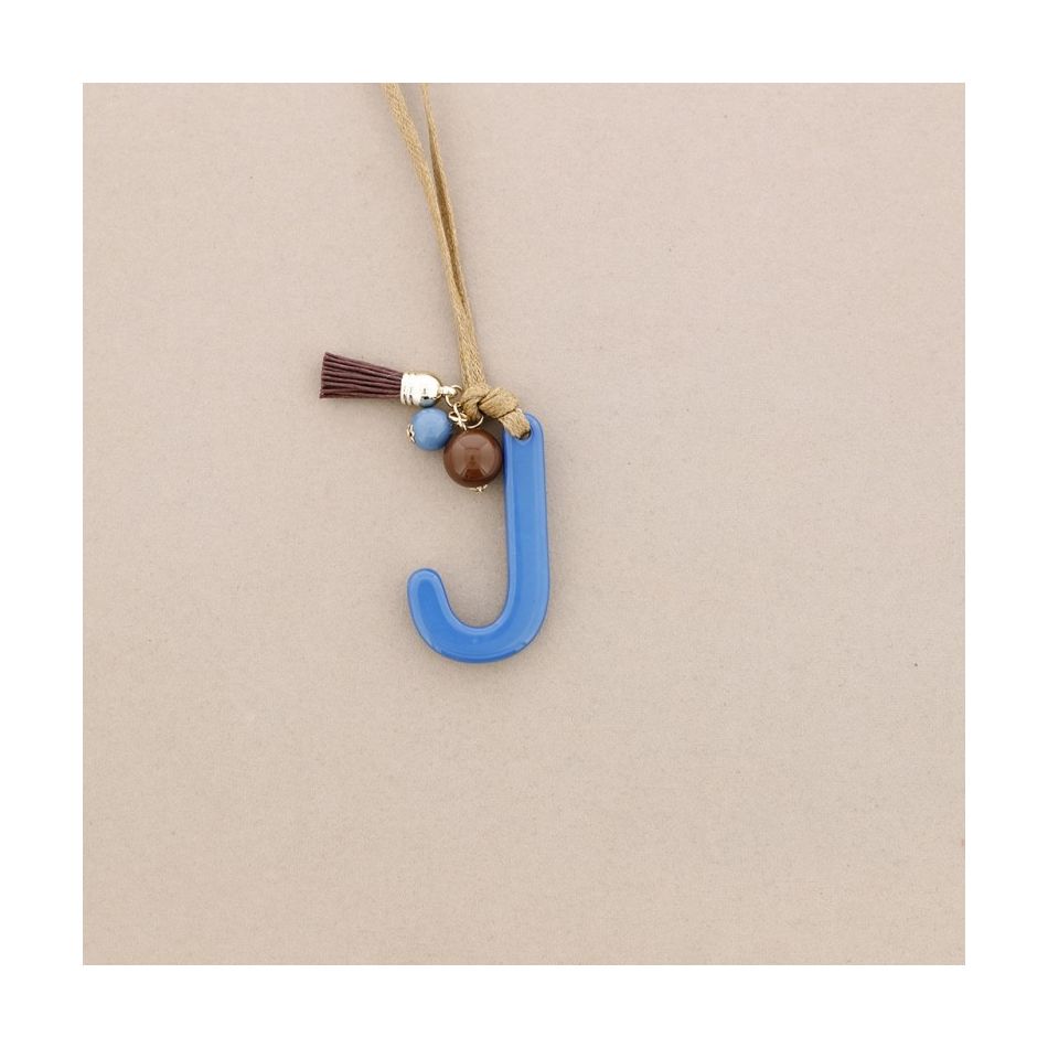 LONG NECKLACE PENDANT INITIAL LETTER J RESIN