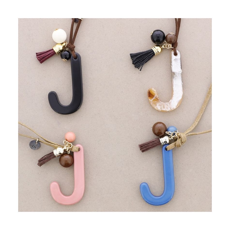LONG NECKLACE PENDANT INITIAL LETTER J RESIN