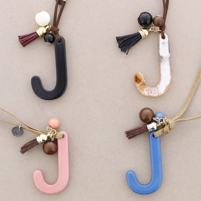 LONG NECKLACE PENDANT INITIAL LETTER J RESIN