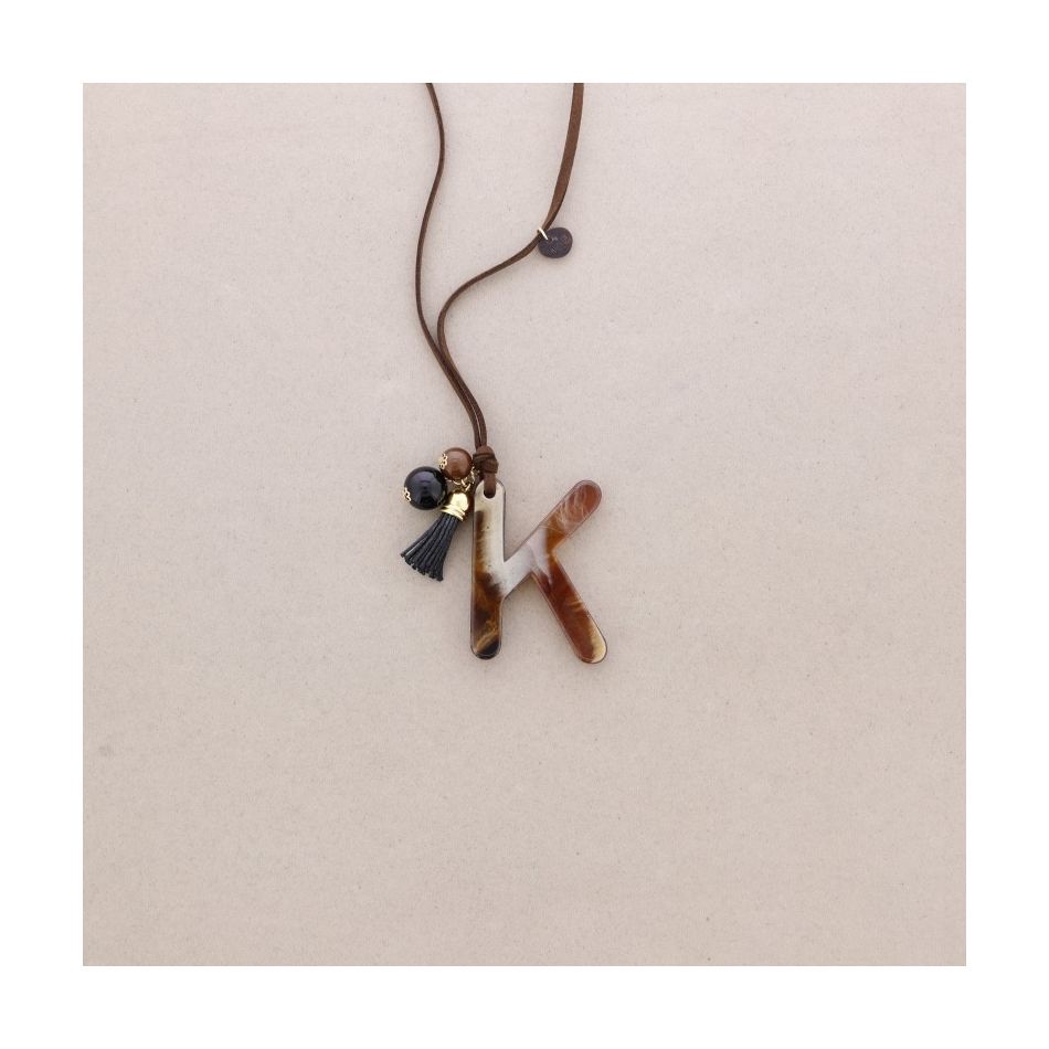 RESIN INITIAL LETTER K PENDANT LONG NECKLACE