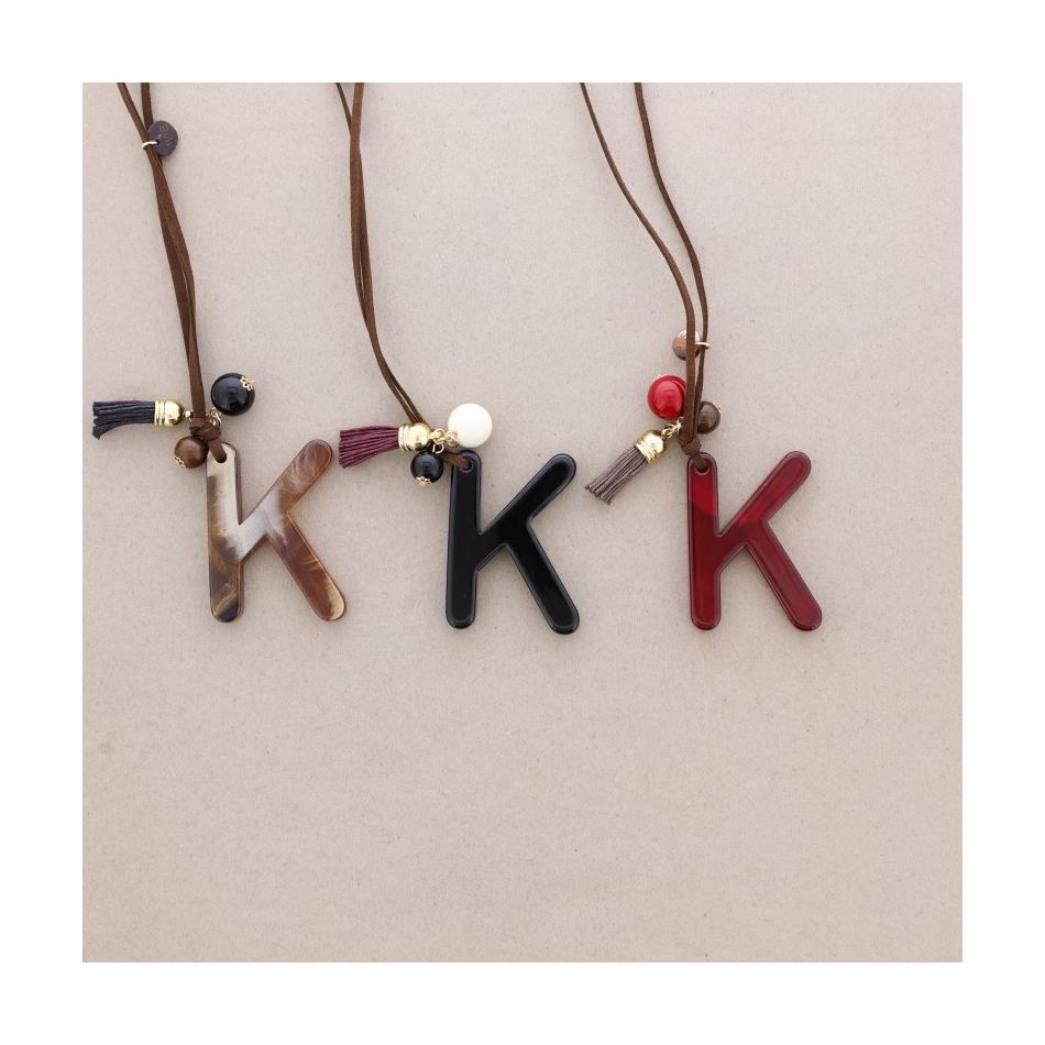 RESIN INITIAL LETTER K PENDANT LONG NECKLACE